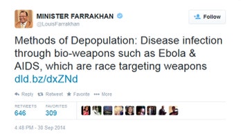 Farrakhan claims Ebola invented to kill off blacks