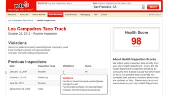 Yelp is now publishing health inspection scores on restaurant pages