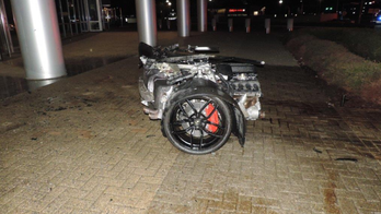 Lamborghini cut in half after crashing into light pole, authorities say