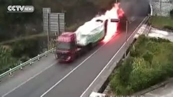 Man drives blazing truck through Chinese tunnel to safety