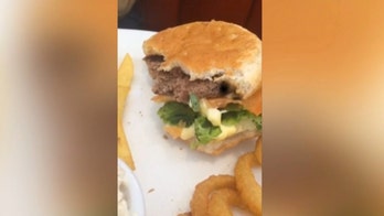 Caterpillar crawls from man's cheeseburger