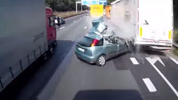 Driver survives terror crash with two trucks
