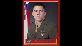 Fallen Marine's body escorted by Honor Guard through Bay Area