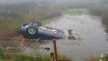 Drunk driver escapes after flipping car into pond