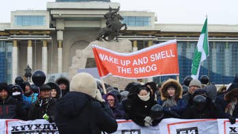 In frigid cold, Mongolians stand in protest of air pollution