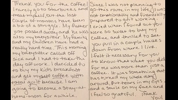 Ohio mother's 'grateful' note to 19-year-old who bought her Starbucks coffee goes viral