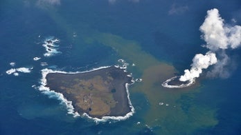 Baby volcanic island eats its older neighbor