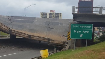 Section of bridge collapses on Oklahoma City expressway after struck by truck