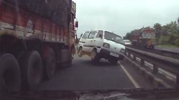 Van's amazing 180-degree highway spin caught on camera