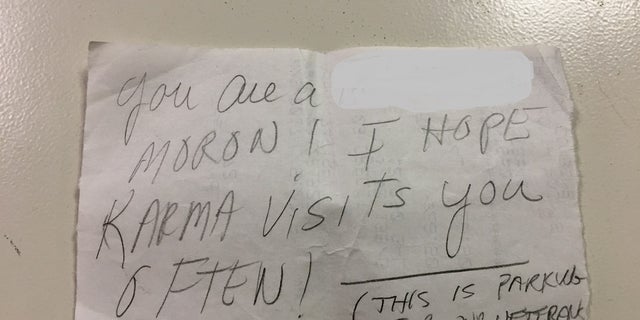 Rod Boyle, a 20-year U.S. Navy veteran, found the nasty note on his car in parked in a veteran-designated spot at a Harris Teeter on Saturday. (Rod Boyle)