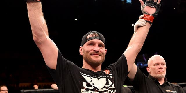 ADELAIDE, AUSTRALIA - MAY 10: Stipe Miocic celebrates his TKO victory over Mark Hunt in their heavyweight bout during the UFC Fight Night event at the Adelaide Entertainment Centre on May 10, 2015 in Adelaide, Australia. (Photo by Josh Hedges/Zuffa LLC/Zuffa LLC via Getty Images)