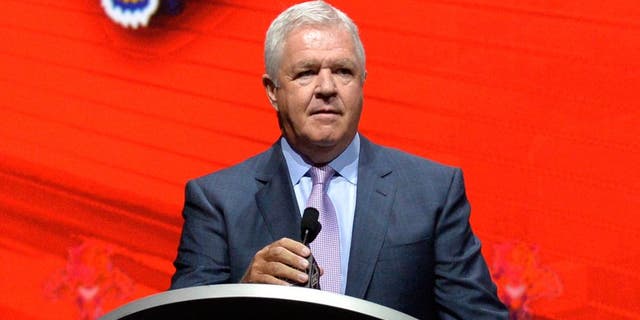 Jun 26, 2015; Sunrise, FL, USA; Florida Panthers general manager Dale Tallon addresses the crowd in the first round of the 2015 NHL Draft at BB&T Center. Mandatory Credit: Steve Mitchell-USA TODAY Sports