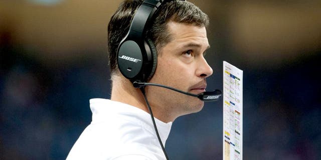 Nov 27, 2014; Detroit, MI, USA; Detroit Lions offensive coordinator Joe Lombardi during the third quarter against the Chicago Bears at Ford Field. Detroit won 34-17. Mandatory Credit: Tim Fuller-USA TODAY Sports