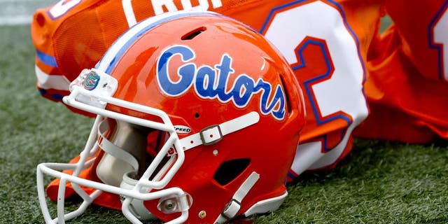 Jan 3, 2015; Birmingham, AL, USA; A detailed view of the Florida Gators helmet prior to the game against the East Carolina Pirates in the 2015 Birmingham Bowl at Legion Field. Mandatory Credit: Mike DiNovo-USA TODAY Sports