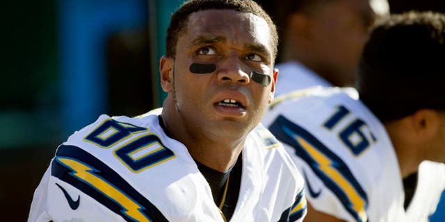 Nov 29, 2015; Jacksonville, FL, USA; San Diego Chargers wide receiver Malcom Floyd (80) looks on from the bench during the third quarter against the Jacksonville Jaguars at EverBank Field. The San Diego Chargers won 31-25. Mandatory Credit: Logan Bowles-USA TODAY Sports