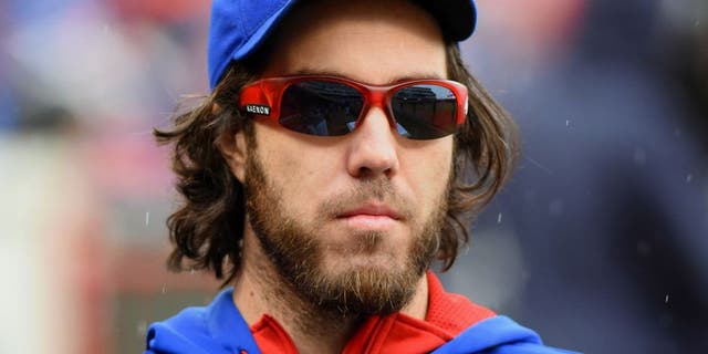 CINCINNATI, OH - OCTOBER 01: Dan Haren #50 of the Chicago Cubs looks on from the dugout during the game against the Cincinnati Reds at Great American Ball Park on October 1, 2015 in Cincinnati, Ohio. The Cubs defeated the Reds 5-3. (Photo by Mark Cunningham/MLB Photos via Getty Images)