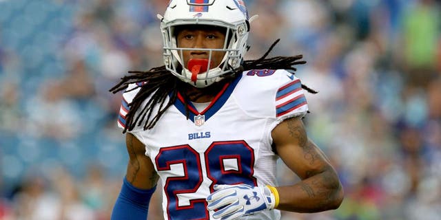Aug 14, 2015; Orchard Park, NY, USA; Buffalo Bills cornerback Ronald Darby (28) during the first quarter against the Carolina Panthers in a preseason NFL football game at Ralph Wilson Stadium. Mandatory Credit: Timothy T. Ludwig-USA TODAY Sports