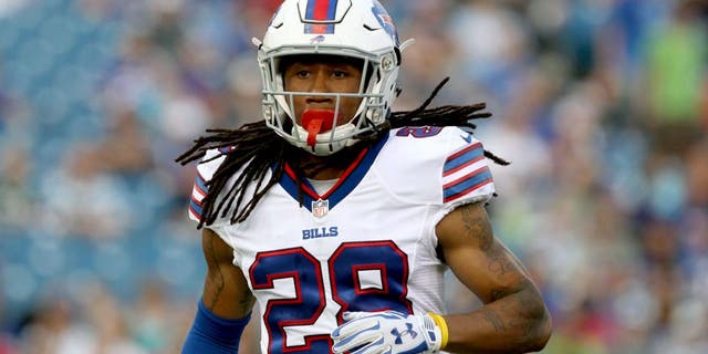 Aug 14, 2015; Orchard Park, NY, USA; Buffalo Bills cornerback Ronald Darby (28) during the first quarter against the Carolina Panthers in a preseason NFL football game at Ralph Wilson Stadium. Mandatory Credit: Timothy T. Ludwig-USA TODAY Sports