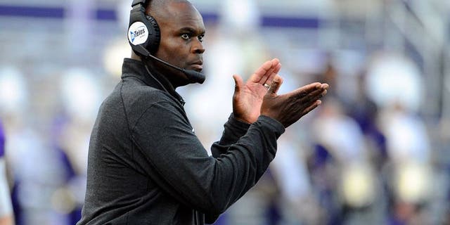 Oct 24, 2015; Harrisonburg, VA, USA; James Madison Dukes head coach Everett Withers looks on against the Richmond Spiders during the first half at Bridgeforth Stadium. Mandatory Credit: Brad Mills-USA TODAY Sports