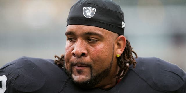 Dec 6, 2015; Oakland, CA, USA; Oakland Raiders tackle Donald Penn (72) warms up before the game against the Kansas City Chiefs at O.co Coliseum. Mandatory Credit: Kelley L Cox-USA TODAY Sports