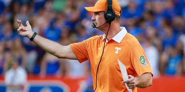 Sep 26, 2015; Gainesville, FL, USA; Tennessee Volunteers defensive coordinator John Jancek during the second half at Ben Hill Griffin Stadium. Florida Gators defeated the Tennessee Volunteers 28-27. Mandatory Credit: Kim Klement-USA TODAY Sports