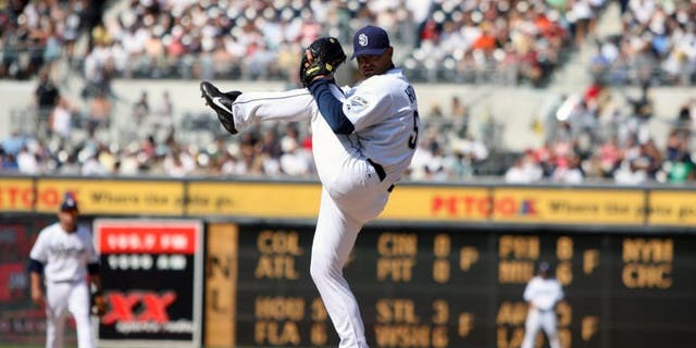 SAN DIEGO - AUGUST 5: Trevor Hoffman of the San Diego Padres pitches during the game against the San Francisco Giants at Petco Park in San Diego, California on August 5, 2007. The Padres defeated the Giants 5-4. (Photo by Rich Pilling/MLB Photos via Getty Images)