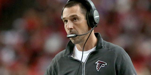 Nov 29, 2015; Atlanta, GA, USA; Atlanta Falcons offensive coordinator Kyle Shanahan is shown on the sideline in the third quarter of their game against the Minnesota Vikings at the Georgia Dome. The Vikings won 20-10. Mandatory Credit: Jason Getz-USA TODAY Sports