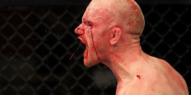 LAS VEGAS, NV - JUNE 01: Martin Kampmann reacts to his knockout victory in a Welterweight bout against Jake Ellenberger during The Ultimate Fighter Live Finale at the Pearl Theater at the Palms Casino Resort on June 1, 2012 in Las Vegas, Nevada. (Photo by Josh Hedges/Zuffa LLC/Zuffa LLC via Getty Images)