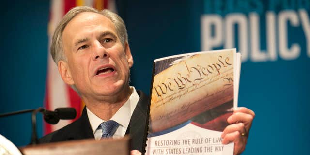 Jan. 8, 2016: Gov. Greg Abbott calls for a convention of states to amend the Constitution during a speech at the Texas Public Policy Foundation in Austin, Texas.