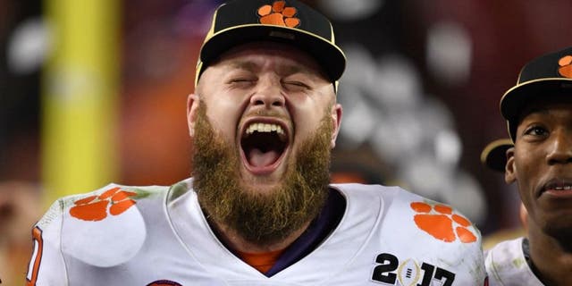 Jan 9, 2017; Tampa, FL, USA; Clemson Tigers linebacker Ben Boulware (10) reacts to defeating the Alabama Crimson Tide in the 2017 College Football Playoff National Championship Game at Raymond James Stadium. Mandatory Credit: John David Mercer-USA TODAY Sports