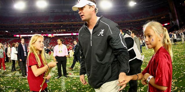 GLENDALE, AZ - JANUARY 11: Offensive coordinator Lane Kiffin of the Alabama Crimson Tide celebrates after defeating the Clemson Tigers in the 2016 College Football Playoff National Championship Game at University of Phoenix Stadium on January 11, 2016 in Glendale, Arizona. The Crimson Tide defeated the Tigers with a score of 45 to 40. (Photo by Ronald Martinez/Getty Images)