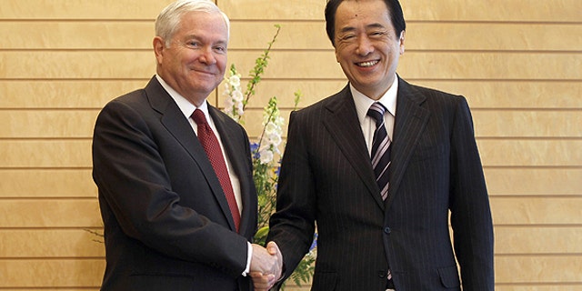 Jan. 13: .S. Secretary of Defense Robert Gates, left, meets with Japan's Prime Minister Naoto Kan at prime minister's official residence in Tokyo.