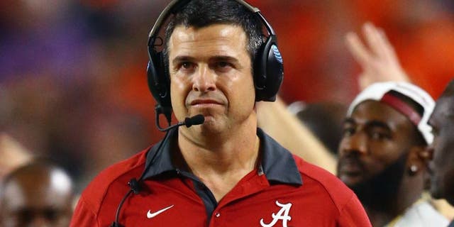 Jan 11, 2016; Glendale, AZ, USA; Alabama Crimson Tide offensive tackles / tight ends coach Mario Cristobal against the Clemson Tigers in the 2016 CFP National Championship at University of Phoenix Stadium. Mandatory Credit: Mark J. Rebilas-USA TODAY Sports