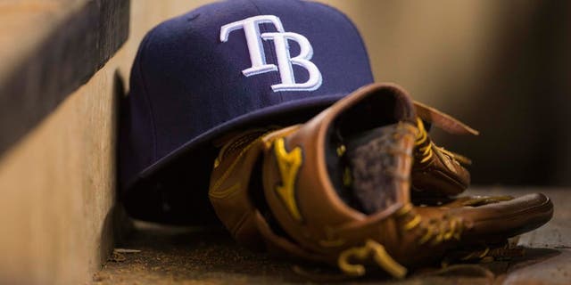 Sep 13, 2013; Minneapolis, MN, USA; A general view of a Tampa Bay Rays hat in the dugout during the fifth sixth inning against the Minnesota Twins at Target Field. Mandatory Credit: Jesse Johnson-USA TODAY Sports