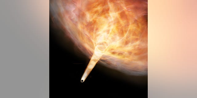 An artist's impression of a stray black hole that was detected at the edge of the W44 supernova remnant, located 10,000 light-years from Earth.