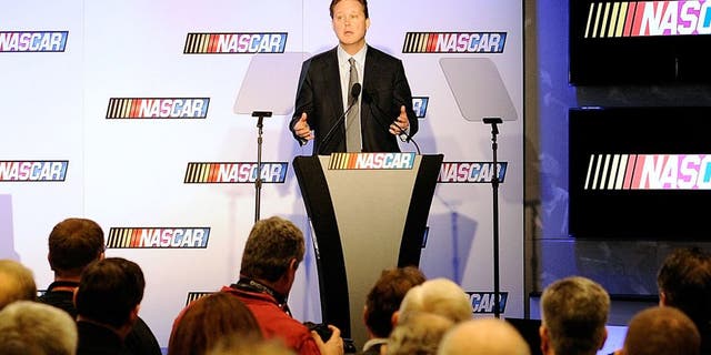 CHARLOTTE, NC - JANUARY 26: Brian France, CEO and Chairman of NASCAR, speaks during the NASCAR Sprint Media Tour at the Charlotte Convention Center on January 26, 2015 in Charlotte, North Carolina. (Photo by Jared C. Tilton/NASCAR via Getty Images)