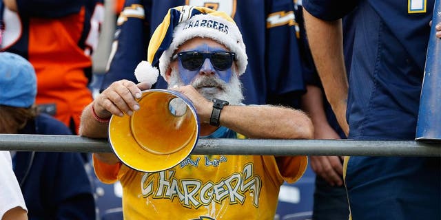 SAN DIEGO, CA - DECEMBER 06: A San Diego Chargers fan sits in the stadium after a game against the Denver Broncos. at Qualcomm Stadium on December 6, 2015 in San Diego, California. The Denver Broncos won 17-3. (Photo by Sean M. Haffey/Getty Images)