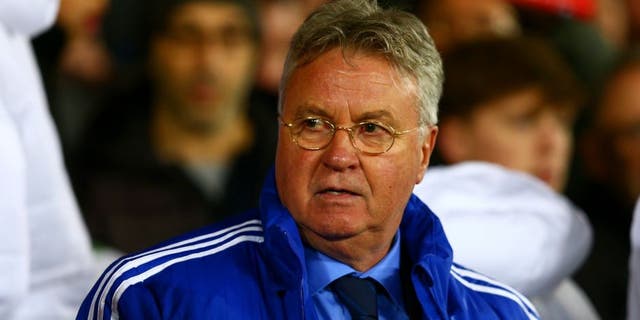MANCHESTER, ENGLAND - DECEMBER 28: Guus Hiddink, manager of Chelsea looks on before the Barclays Premier League match between Manchester United and Chelsea at Old Trafford on December 28, 2015 in Manchester, England. (Photo by Clive Mason/Getty Images)