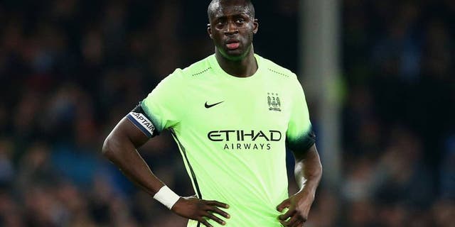 LIVERPOOL, ENGLAND - JANUARY 06: Yaya Toure of Manchester City looks dejected after the goal scored by Romelu Lukaku of Everton during the Capital One Cup Semi Final First Leg match between Everton and Manchester City at Goodison Park on January 6, 2016 in Liverpool, England. (Photo by Alex Livesey/Getty Images)