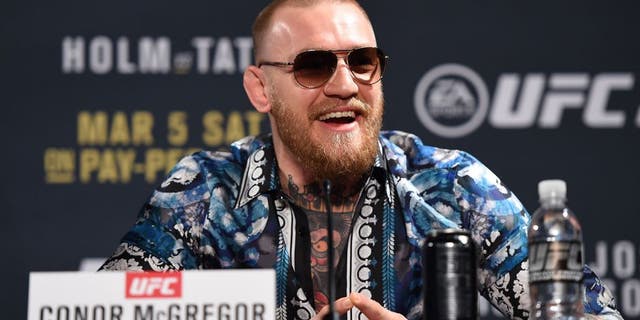 LAS VEGAS, NV - JANUARY 20: Conor McGregor of Ireland answers questions from the media during the UFC 197 on-sale press conference event inside MGM Grand Hotel & Casino on January 20, 2016 in Las Vegas, Nevada. (Photo by Jeff Bottari/Zuffa LLC/Zuffa LLC via Getty Images)