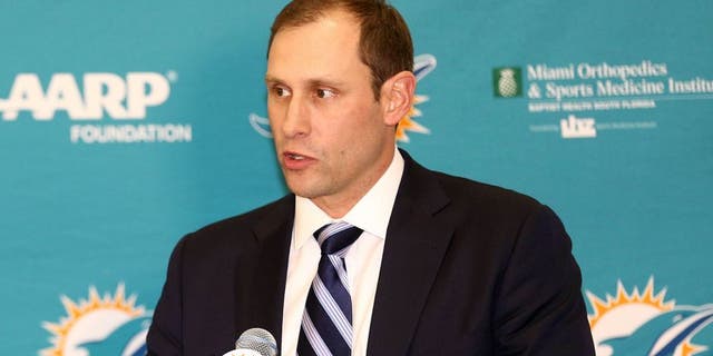 Jan 9, 2016; Davie, FL, USA; Miami Dolphins head coach Adam Gase addresses reporters during a press conference at Doctors Hospital Training Facility. Mandatory Credit: Steve Mitchell-USA TODAY Sports