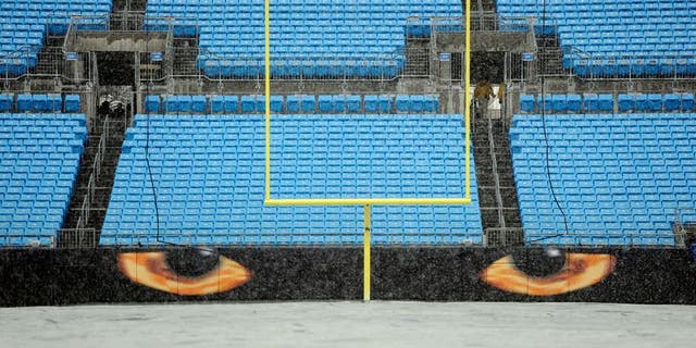 Jan 17, 2016; Charlotte, NC, USA; Snow fall prior the meeting the Seattle Seahawks and the Carolina Panthers in the NFC Divisional round playoff game at Bank of America Stadium. Mandatory Credit: Sam Sharpe-USA TODAY Sports