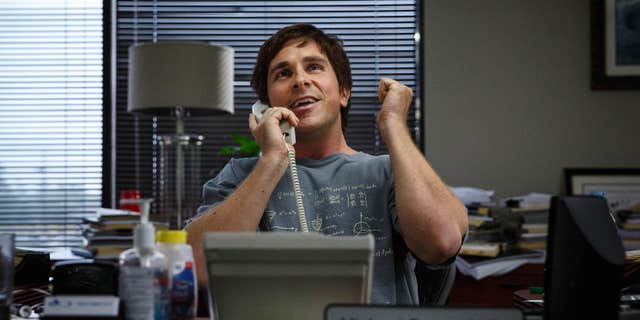 FILE - In this file image released by Paramount Pictures, Christian Bale appears in a scene from "The Big Short."