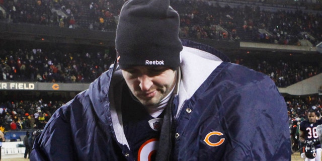 Jan. 23: Chicago Bears quarterback Jay Cutler walks off the field after the NFC Championship NFL football game against the Green Bay Packers in Chicago.