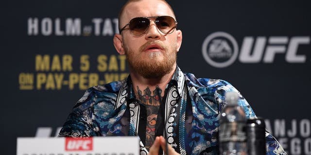 LAS VEGAS, NV - JANUARY 20: Conor McGregor of Ireland interacts with the media during the UFC 197 on-sale press conference event inside MGM Grand Hotel & Casino on January 20, 2016 in Las Vegas, Nevada. (Photo by Jeff Bottari/Zuffa LLC/Zuffa LLC via Getty Images)