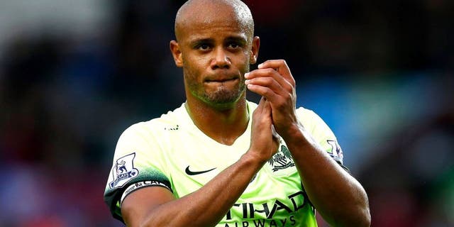BIRMINGHAM, ENGLAND - NOVEMBER 08: Vincent Kompany of Manchester City applauds the fans following the Barclays Premier League match between Aston Villa and Manchester City at Villa Park on November 8, 2015 in Birmingham, England. (Photo by Laurence Griffiths/Getty Images)