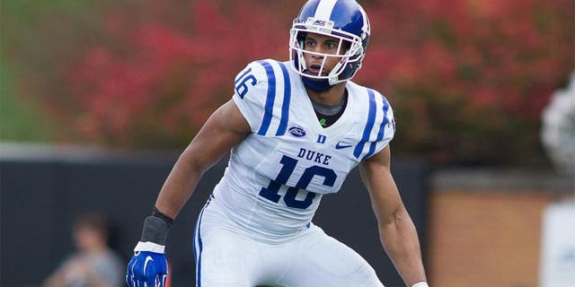 Nov 28, 2015; Winston-Salem, NC, USA; Duke Blue Devils safety Jeremy Cash (16) follows the ball during the second half against the Wake Forest Demon Deacons at BB&T Field. Duke defeated Wake Forest 27-21. Mandatory Credit: Jeremy Brevard-USA TODAY Sports