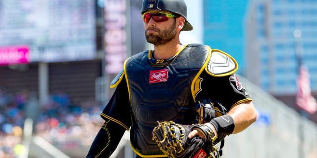 Jul 29, 2015; Minneapolis, MN, USA; Pittsburgh Pirates catcher Francisco Cervelli (29) walks back to the dugout in the fifth inning against the Minnesota Twins at Target Field. Mandatory Credit: Brad Rempel-USA TODAY Sports