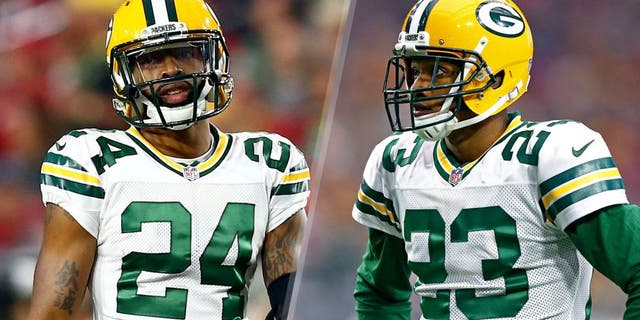 Dec 27, 2015; Glendale, AZ, USA; Green Bay Packers cornerback Quinten Rollins (24) against the Arizona Cardinals at University of Phoenix Stadium. The Cardinals defeated the Packers 38-8. Mandatory Credit: Mark J. Rebilas-USA TODAY Sports Dec 27, 2015; Glendale, AZ, USA; Green Bay Packers cornerback Damarious Randall (23) against the Arizona Cardinals at University of Phoenix Stadium. The Cardinals defeated the Packers 38-8. Mandatory Credit: Mark J. Rebilas-USA TODAY Sports