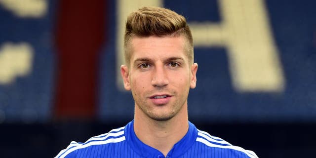 Schalke's defender Matija Nastasic poses during the team presentation of Schalke 04 on July 17, 2015 in Gelsenkirchen, western Germany. AFP PHOTO / PATRIK STOLLARZ (Photo credit should read PATRIK STOLLARZ/AFP/Getty Images)
